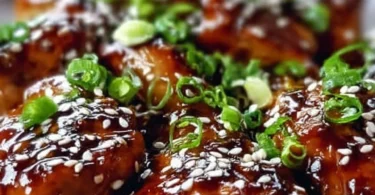 Saftiges Airfryer Teriyaki-Hühnchen auf einem Teller serviert