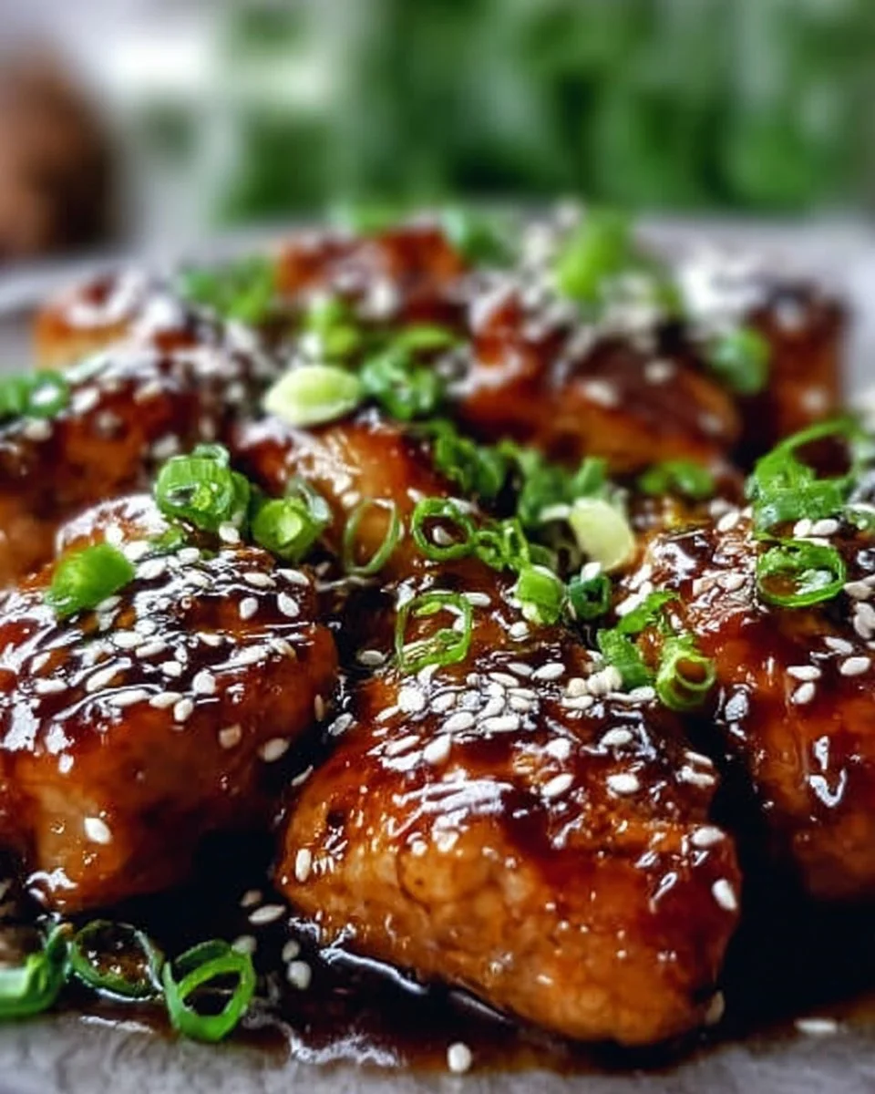 Saftiges Airfryer Teriyaki-Hühnchen auf einem Teller serviert