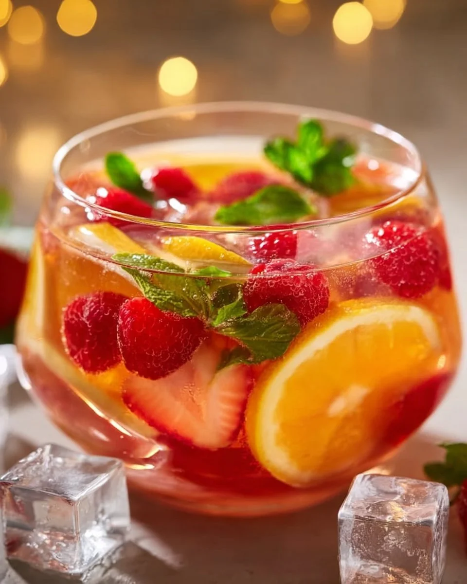 Erfrischende alkoholische Bowle mit Früchten in einem Glas