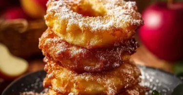 Leckere gebackene Apfelringe frisch aus dem Air Fryer