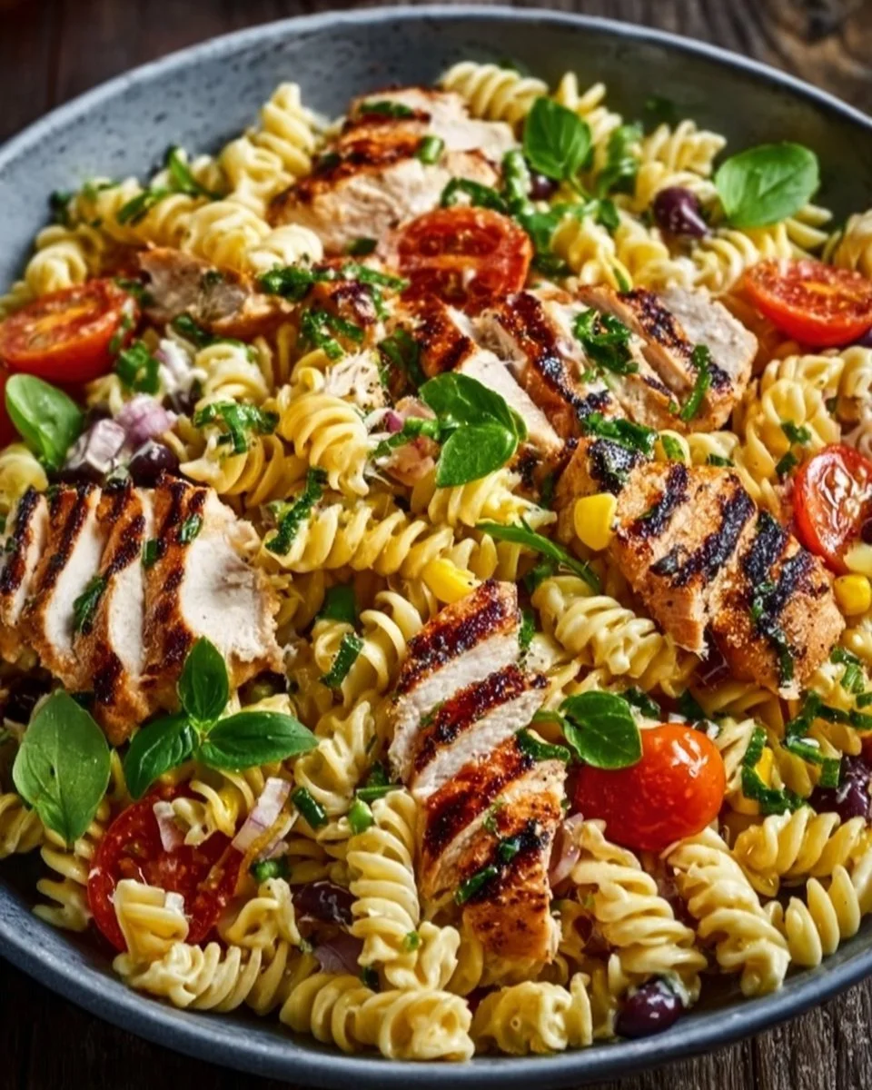 BBQ Hähnchen Pasta Salat