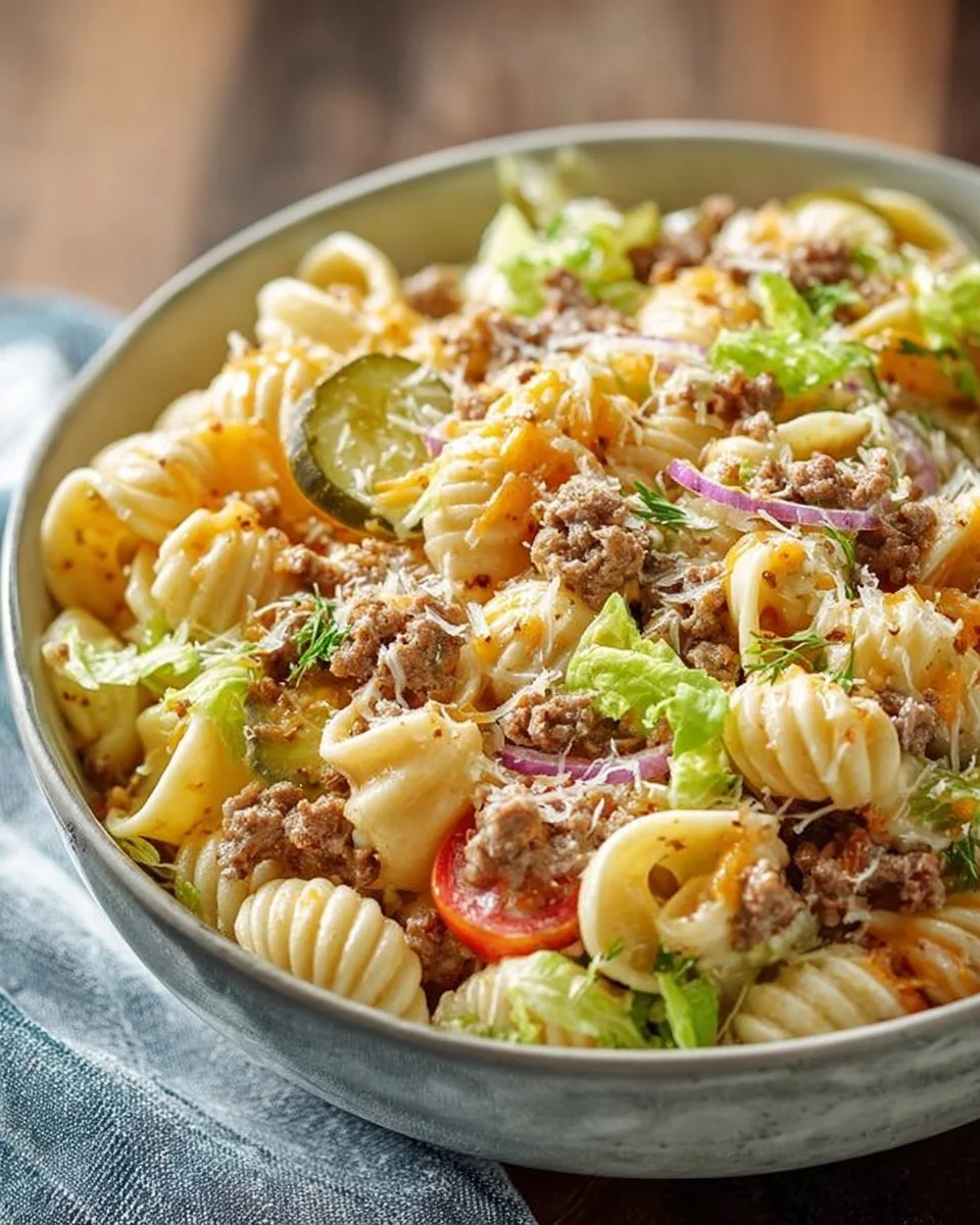 Big Mac Nudelsalat mit Nudeln, Salat und cremiger Sauce serviert