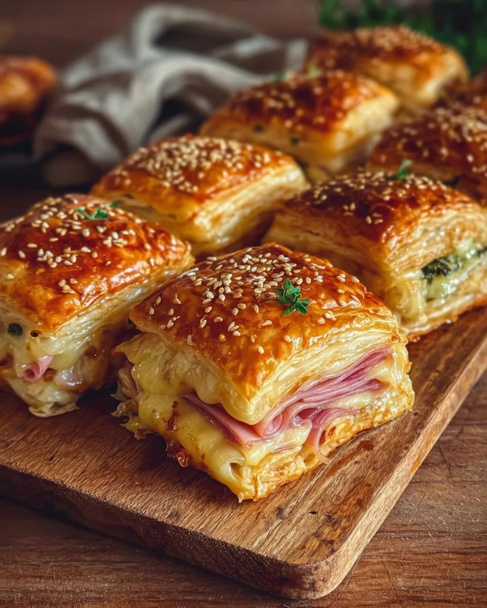 Blätterteig-Puten-Käse-Snacks auf einem weißen Teller