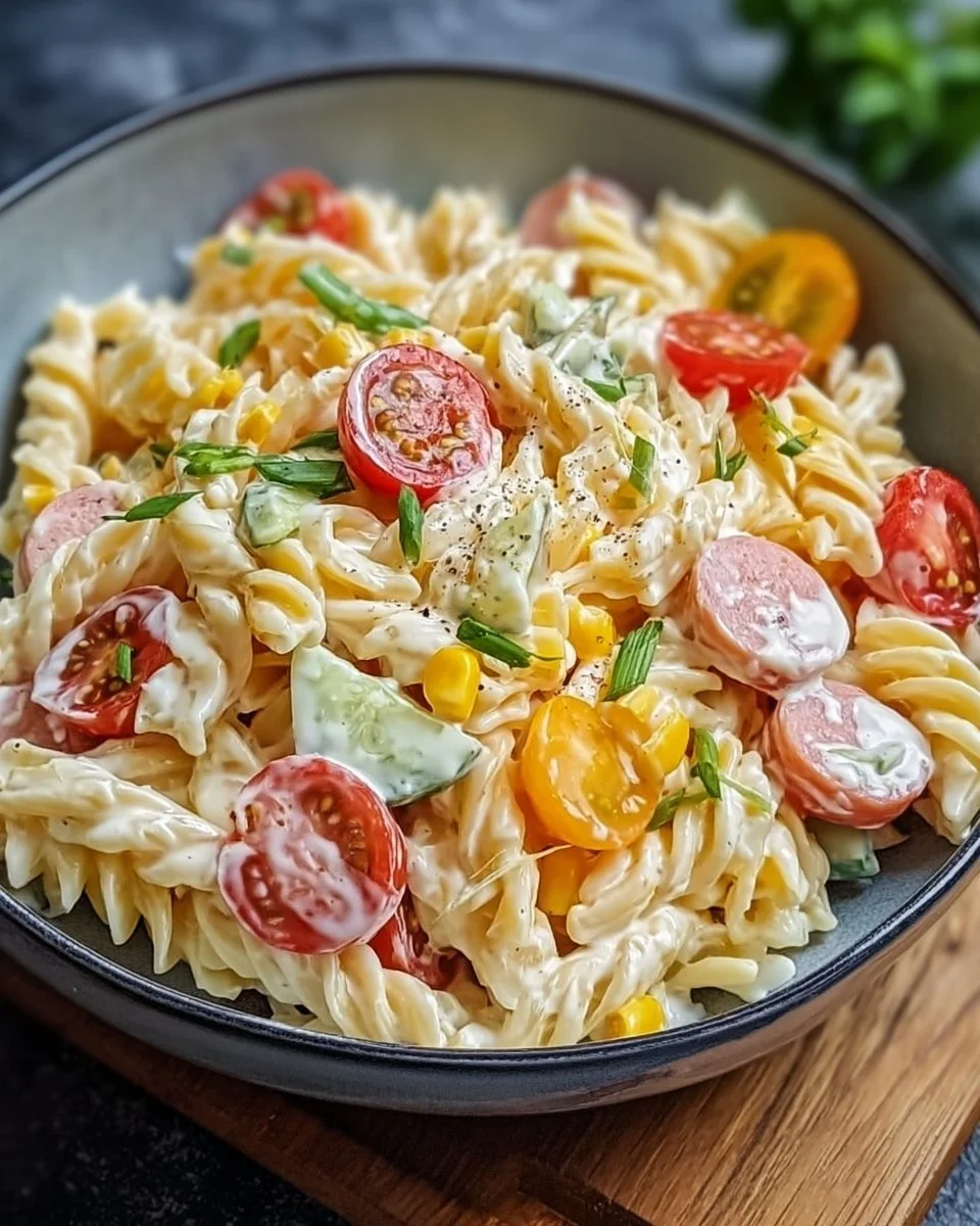 Bunter Nudelsalat mit Mayonnaise