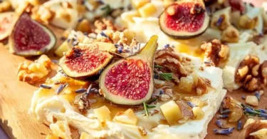 Butterboard mit Feigen und karamellisierten Zwiebeln auf einem Serviertablett.