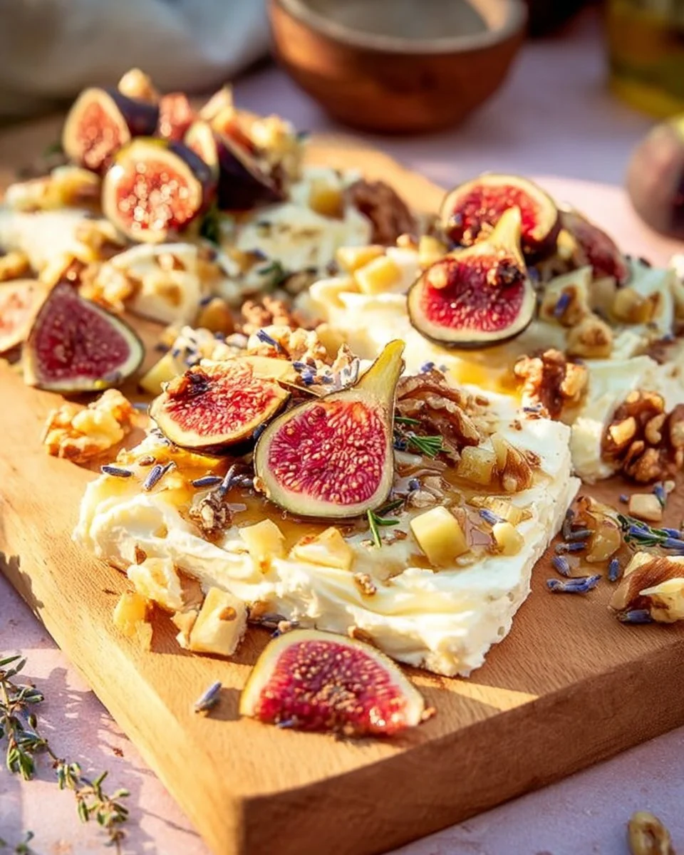 Butterboard mit Feigen und karamellisierten Zwiebeln auf einem Serviertablett.