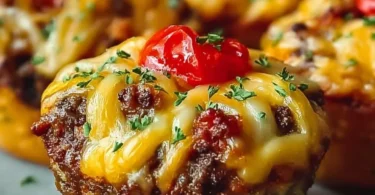 Köstliche Cheeseburger-Muffins auf einem Teller serviert