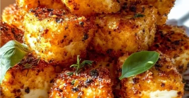 Crispy Feta aus dem Airfryer auf einem Teller serviert