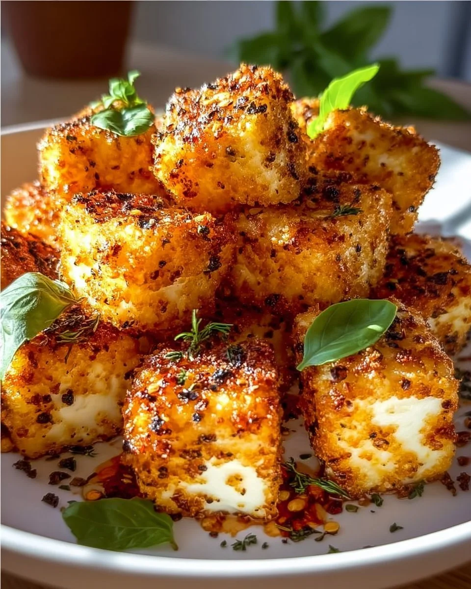 Crispy Feta aus dem Airfryer auf einem Teller serviert