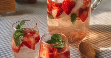 Erdbeer Hugo Cocktail mit frischen Erdbeeren und Minze