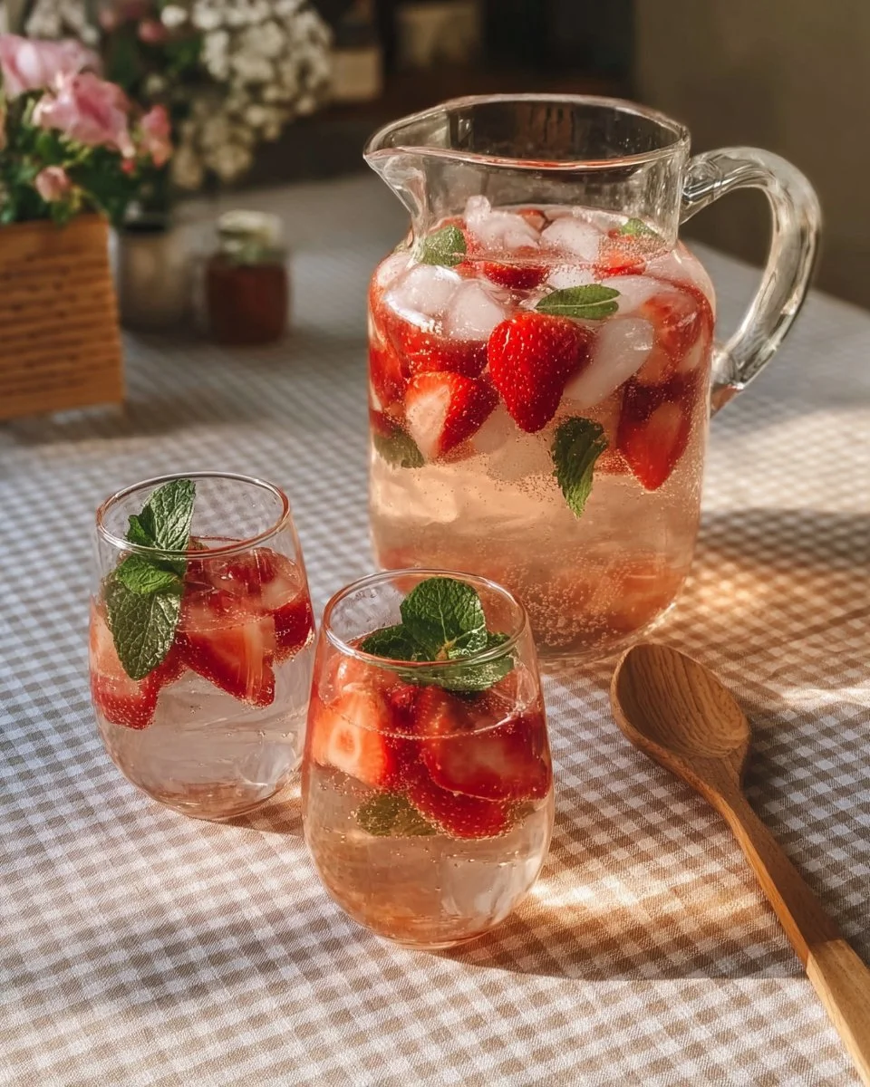 Erdbeer Hugo Cocktail mit frischen Erdbeeren und Minze