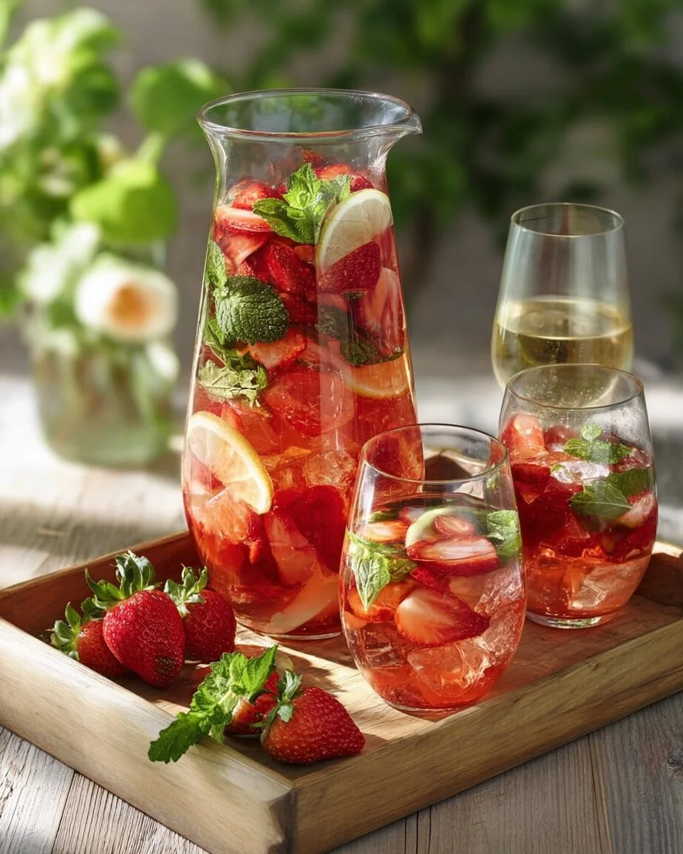 Erfrischende Erdbeer-Minz-Bowle in einem eleganten Glas serviert