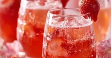 Erfrischende Erdbeerbowle mit Erdbeeren und Sekt im Glas