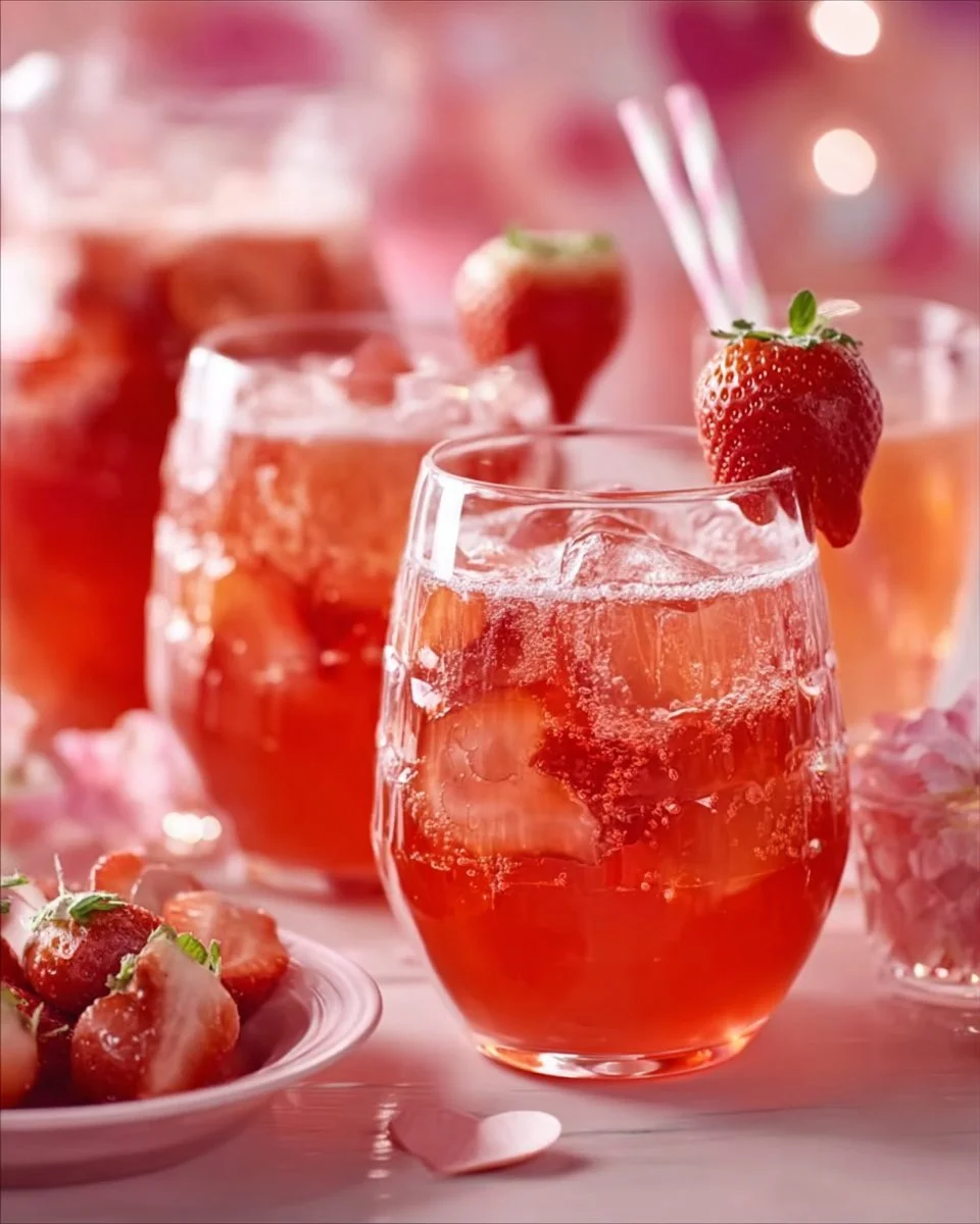 Erfrischende Erdbeerbowle mit Erdbeeren und Sekt im Glas