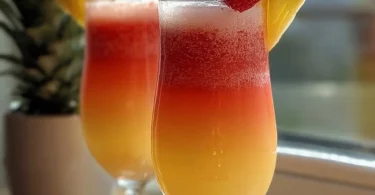 Erfrischende Ananas Pink Limonade in einem Glas mit Ananasstücken