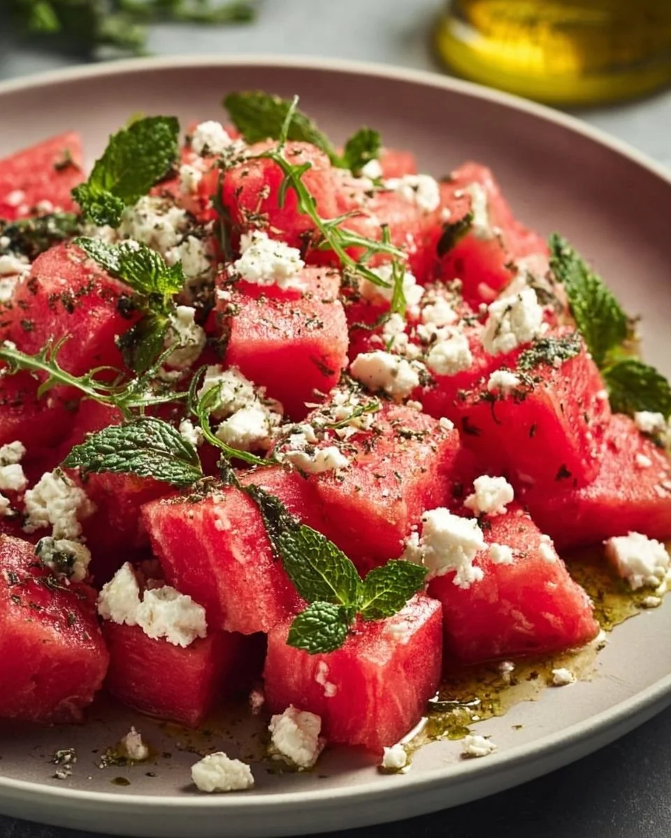 Erfrischender Wassermelonen-Feta-Minze-Sommersalat