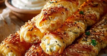 Köstliche Feta-Sticks aus Blätterteig, perfekt für Snacks oder Partys.