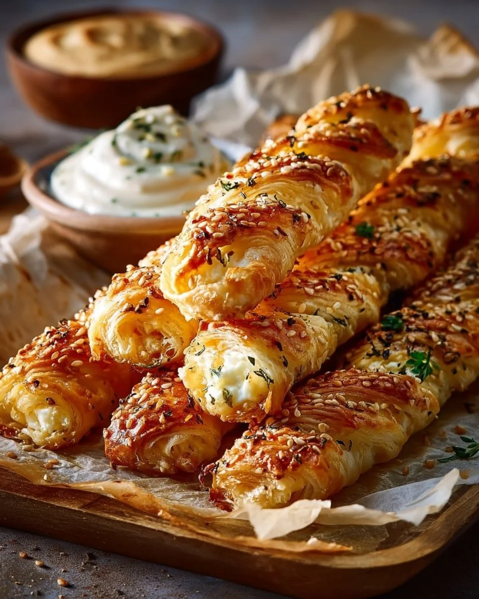 Köstliche Feta-Sticks aus Blätterteig, perfekt für Snacks oder Partys.
