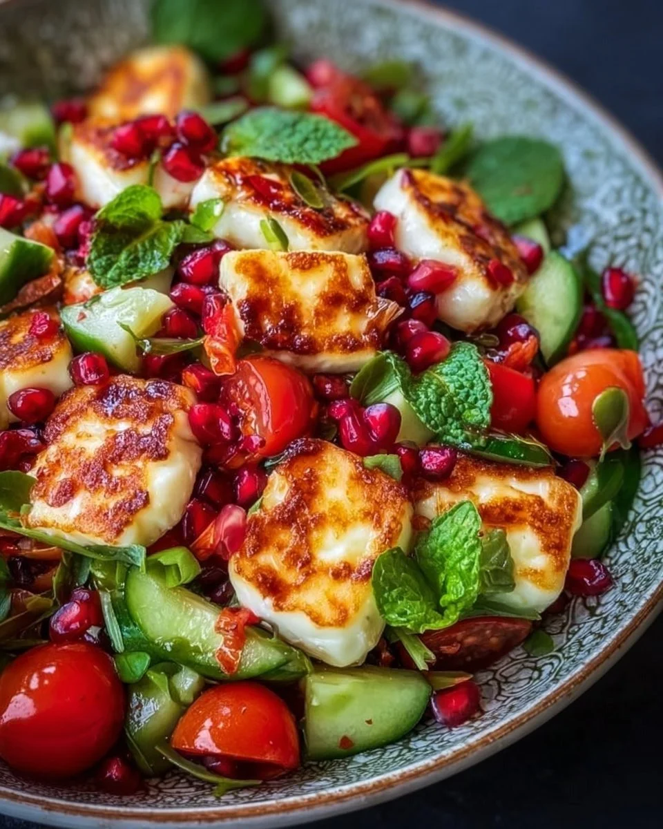 Frischer Halloumi-Granatapfel-Salat