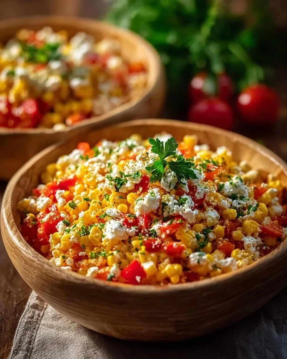 Frischer Paprika-Mais-Salat mit Feta-Dressing