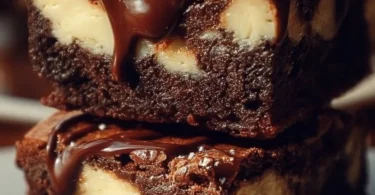 Frischkäse-Brownies auf einem Teller, schokoladig und lecker.