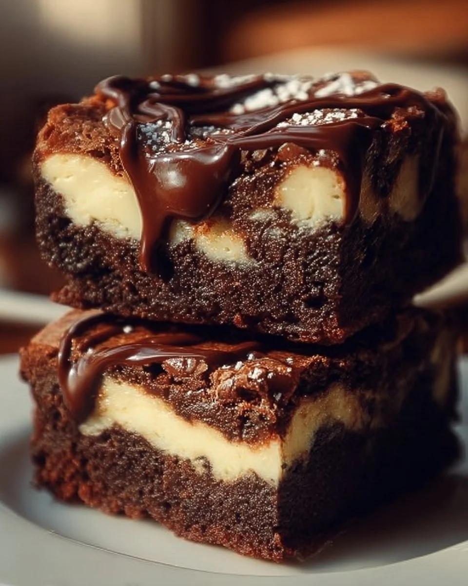 Frischkäse-Brownies auf einem Teller, schokoladig und lecker.