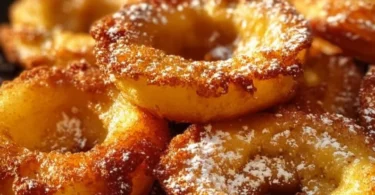 Leckere gebackene Apfelringe mit Zimt und Zucker