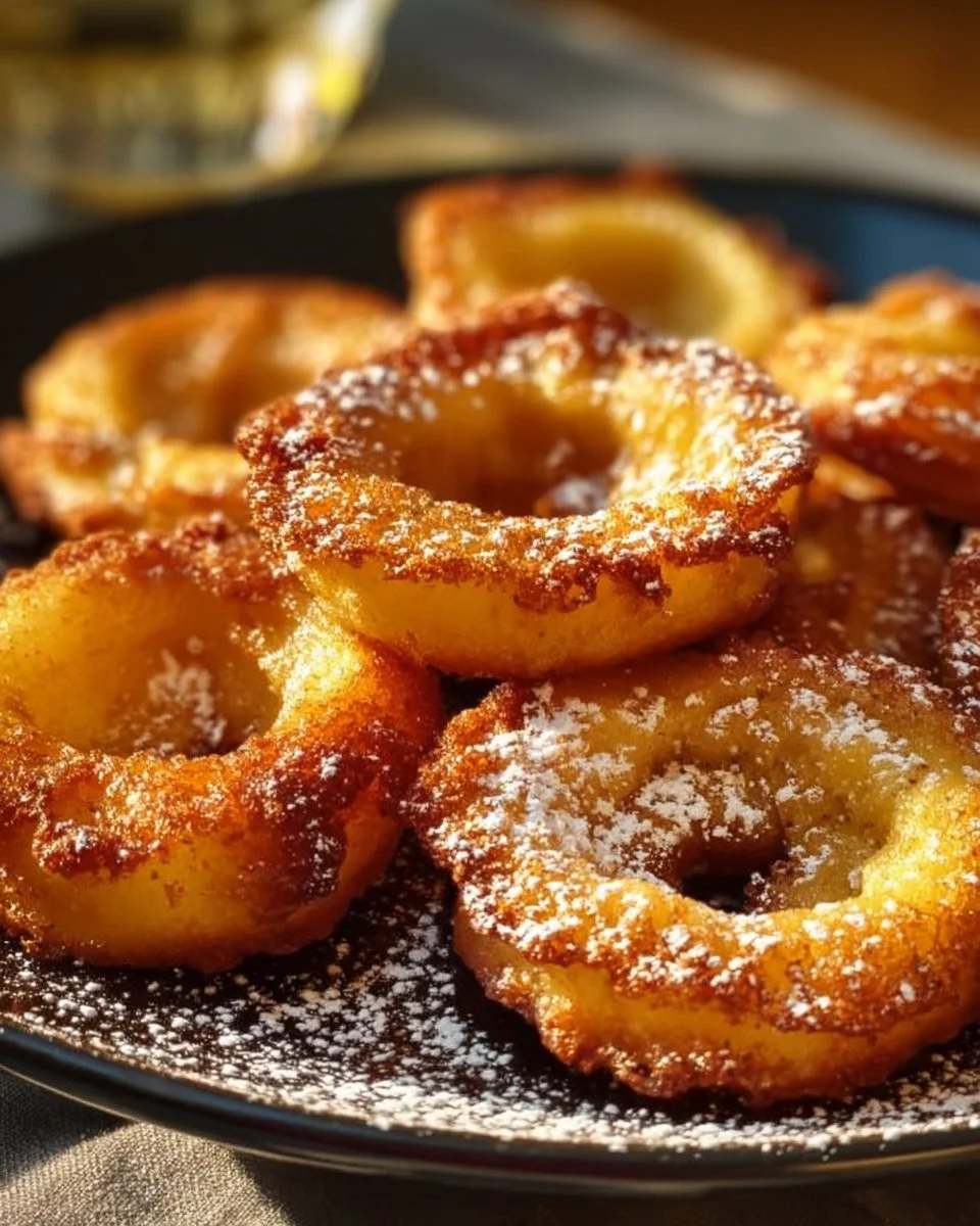 Leckere gebackene Apfelringe mit Zimt und Zucker