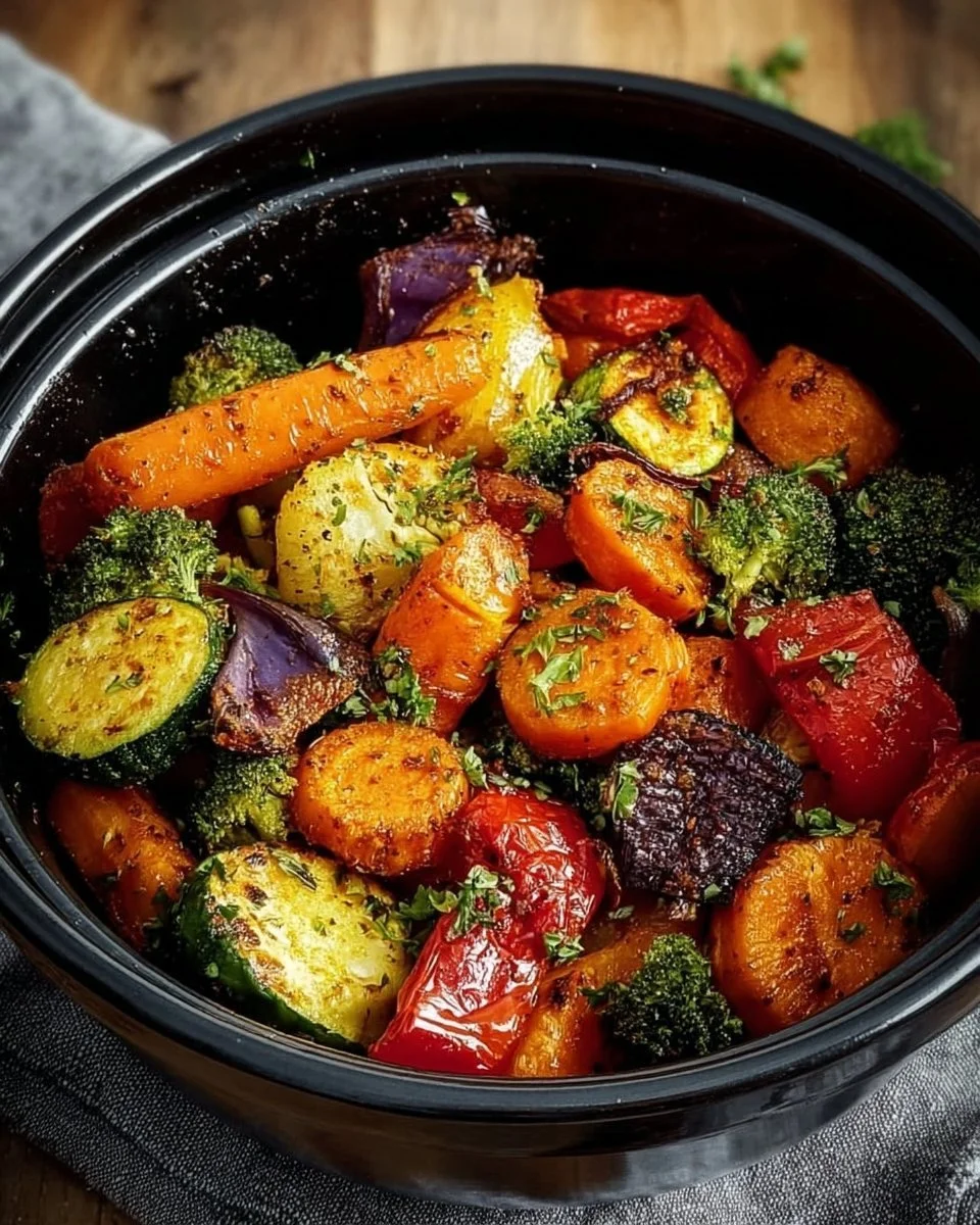 Schüssel mit geröstetem Gemüse aus dem Airfryer, gesund und köstlich zubereitet.