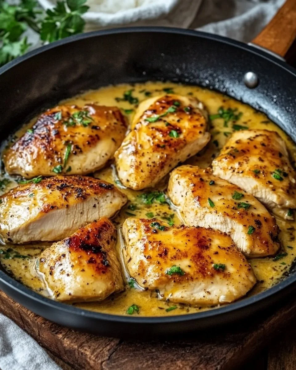 Hähnchenpfanne in Honig-Senfsoße serviert mit frischem Gemüse