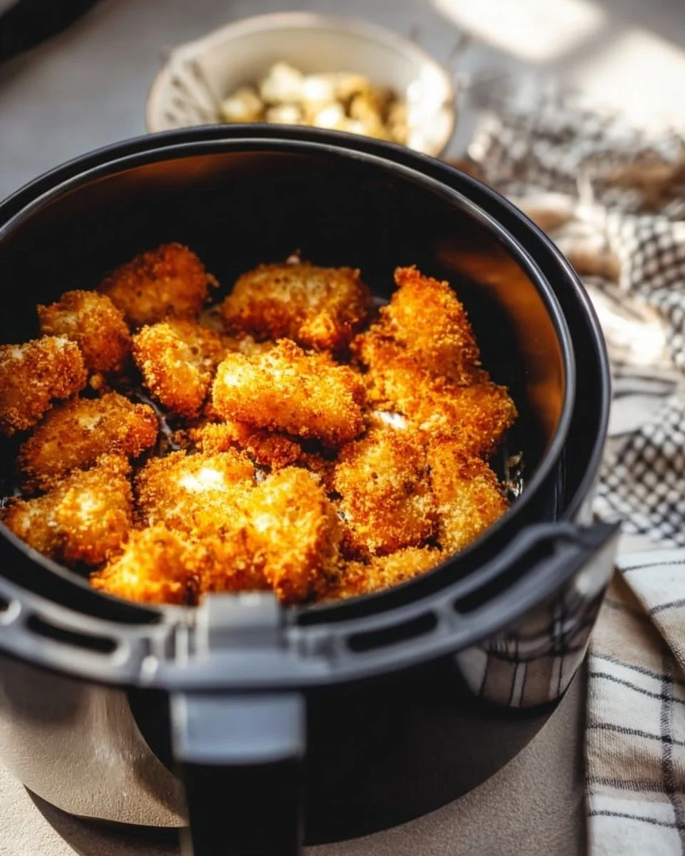 Bunte Heißluftfritteuse Gemüsegerichte auf einem Teller angerichtet