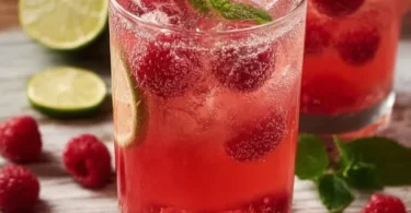 Selbstgemachte Himbeerlimonade ohne Zucker in einem Glas