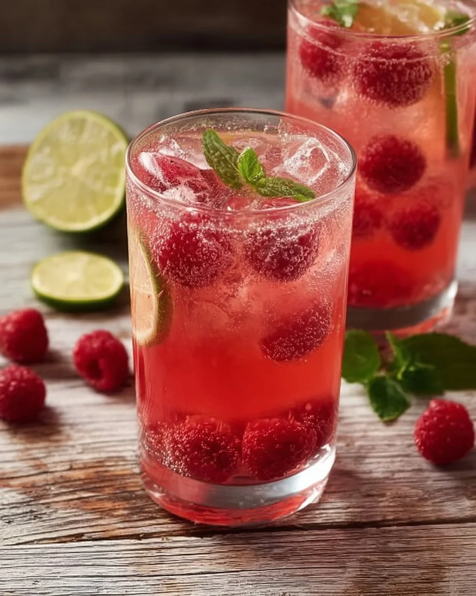 Selbstgemachte Himbeerlimonade ohne Zucker in einem Glas