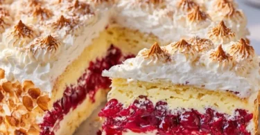 Himmelstorte mit Sauerkirschen, leicht und köstlich zum Verzehr