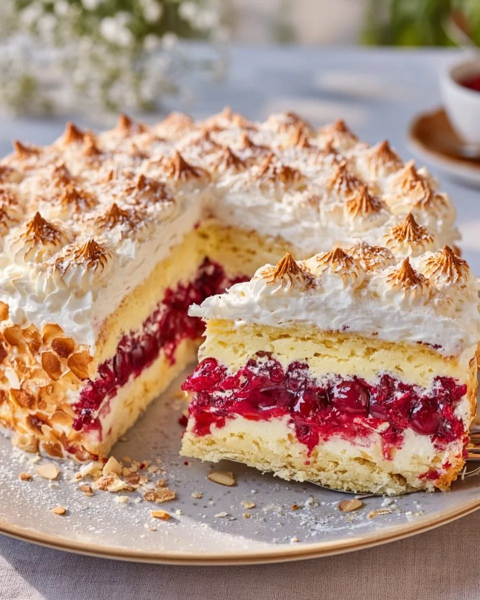 Himmelstorte mit Sauerkirschen, leicht und köstlich zum Verzehr