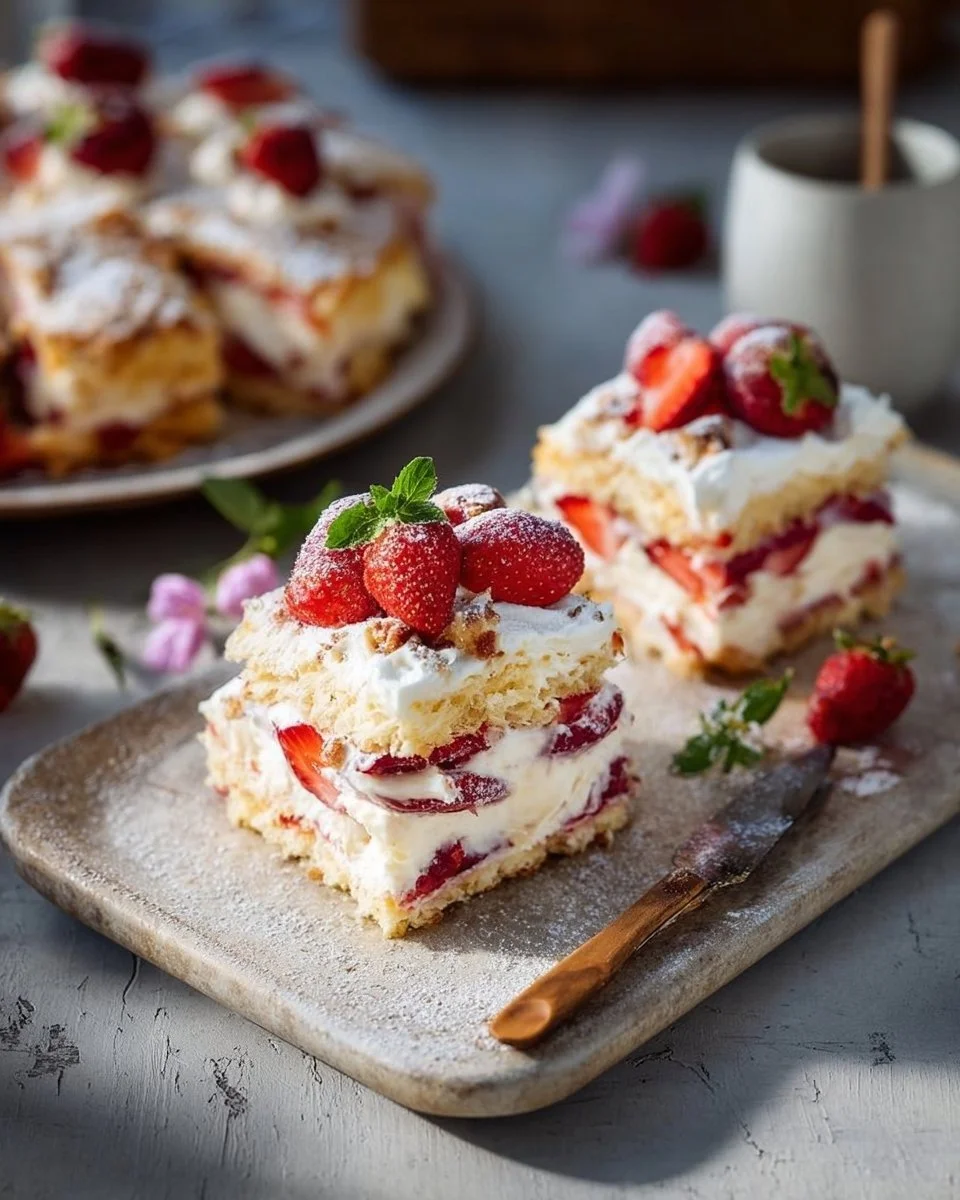 Himmelstorte vom Blech mit Erdbeeren