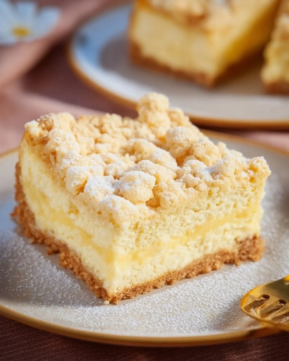 Käsekuchen mit Streuseln auf einem Kuchenteller