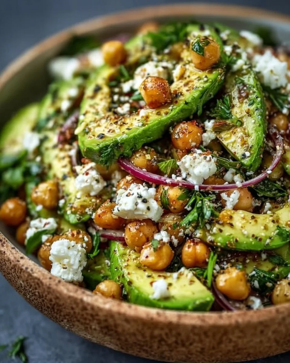 Gesunde Schüssel mit Kichererbsen Feta Avocado salat