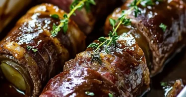 Klassische Rinderrouladen aus dem Ofen, serviert mit Beilagen