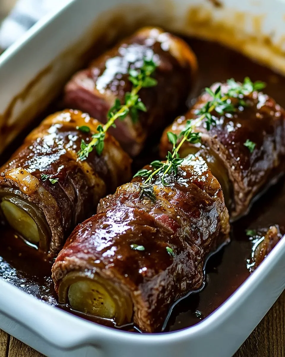 Klassische Rinderrouladen aus dem Ofen, serviert mit Beilagen