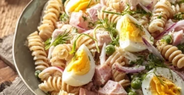 Klassischer Nudelsalat mit frischem Gemüse und leckerem Dressing
