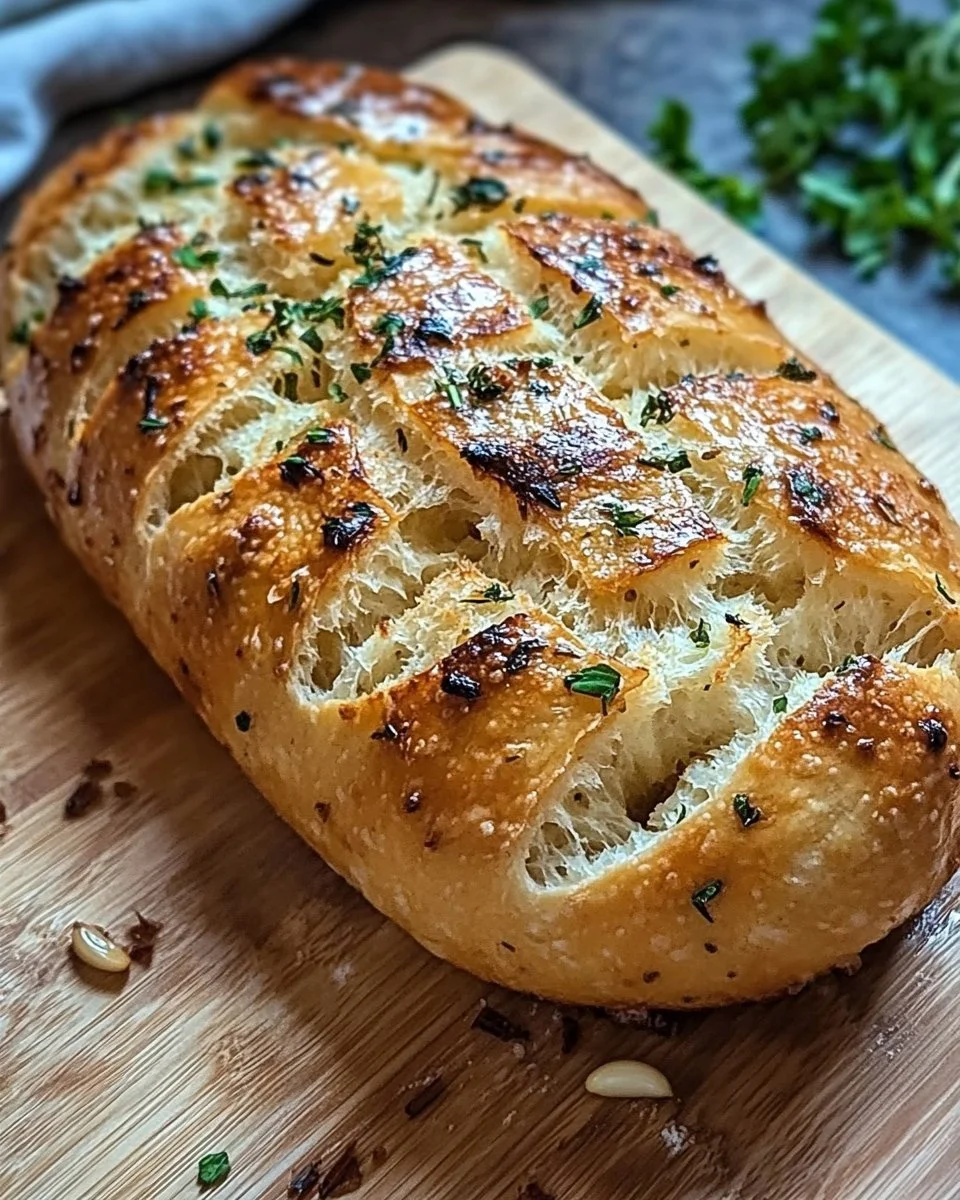 Leckeres Knoblauchbrot frisch aus dem Ofen serviert