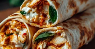 Knusprige Hähnchen-Mozzarella-Wraps mit frischen Zutaten und würziger Soße