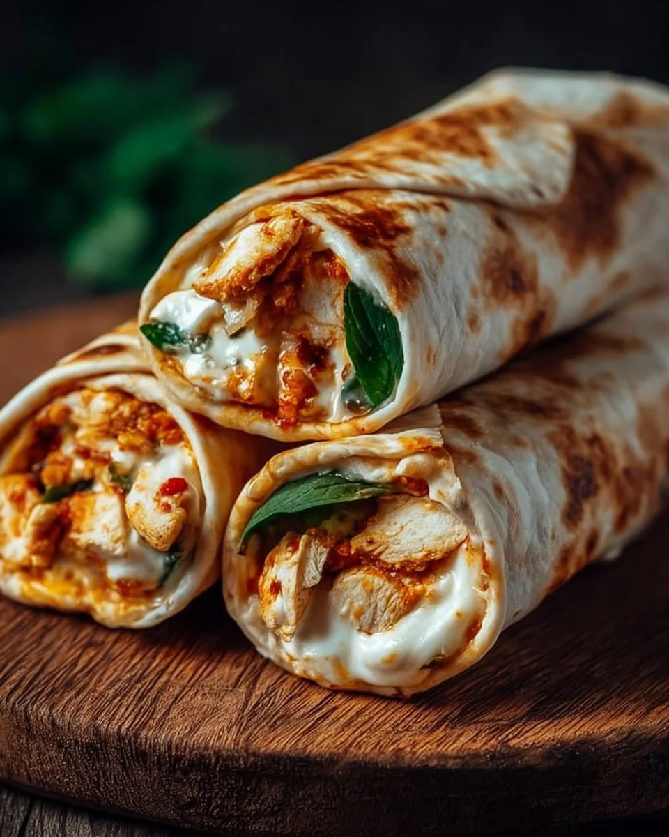 Knusprige Hähnchen-Mozzarella-Wraps mit frischen Zutaten und würziger Soße