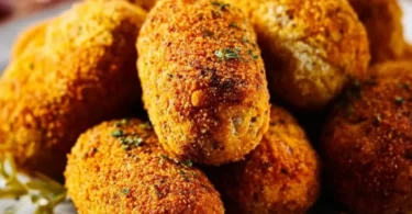 Knusprige Linsen-Kroketten aus dem Air Fryer auf einem Teller angerichtet