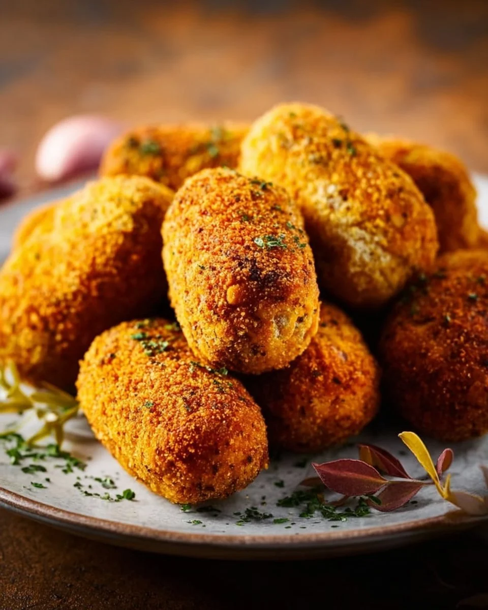 Knusprige Linsen-Kroketten aus dem Air Fryer auf einem Teller angerichtet