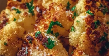 Knuspriger Blumenkohl aus dem Airfryer serviert auf einem Teller