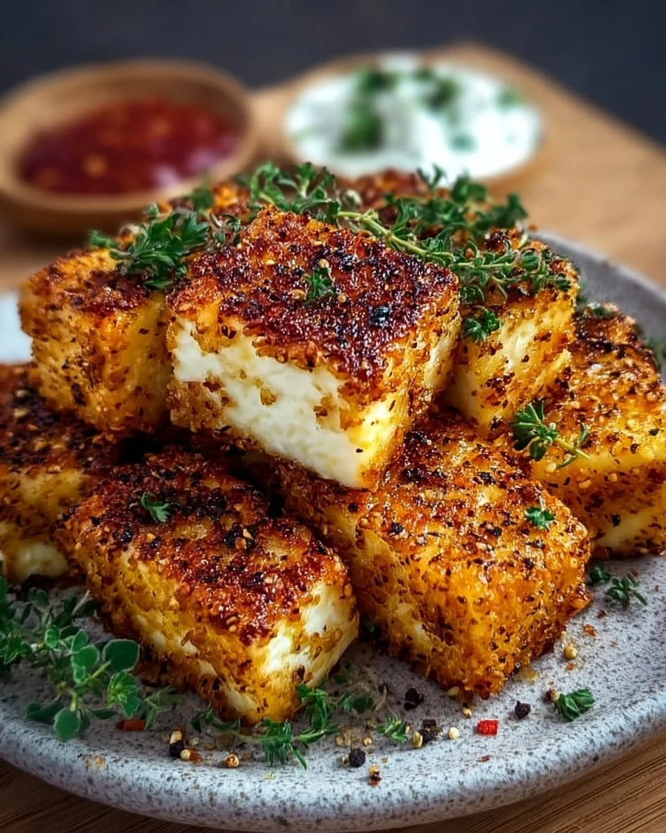 Knuspriger Feta aus dem Airfryer auf einem Teller serviert