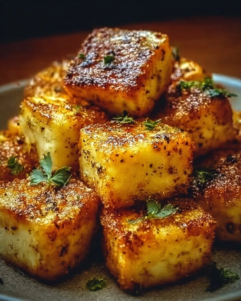 Knuspriger Feta aus dem Airfryer, goldbraun und appetitlich angerichtet.