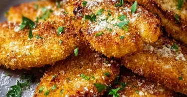 Knuspriges Parmesan Hähnchen aus dem Airfryer auf einem Teller serviert